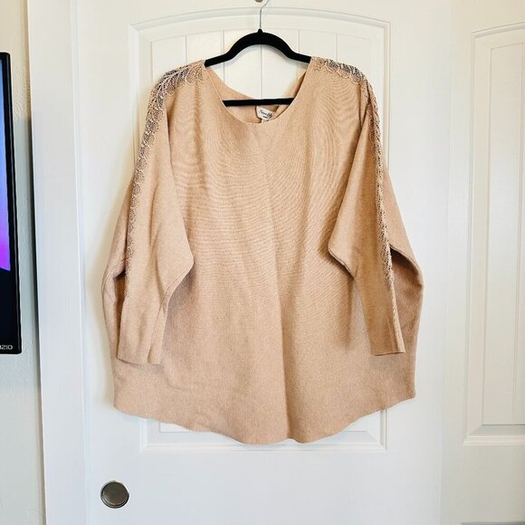 Siren Lily Sweaters - Siren Lily PLUS 3X women's pale peach cream neutral sweater with sparkles